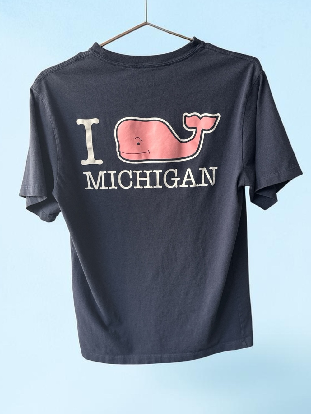 Vineyard Vines Kids Navy Tee with Pink Whale "Michigan"